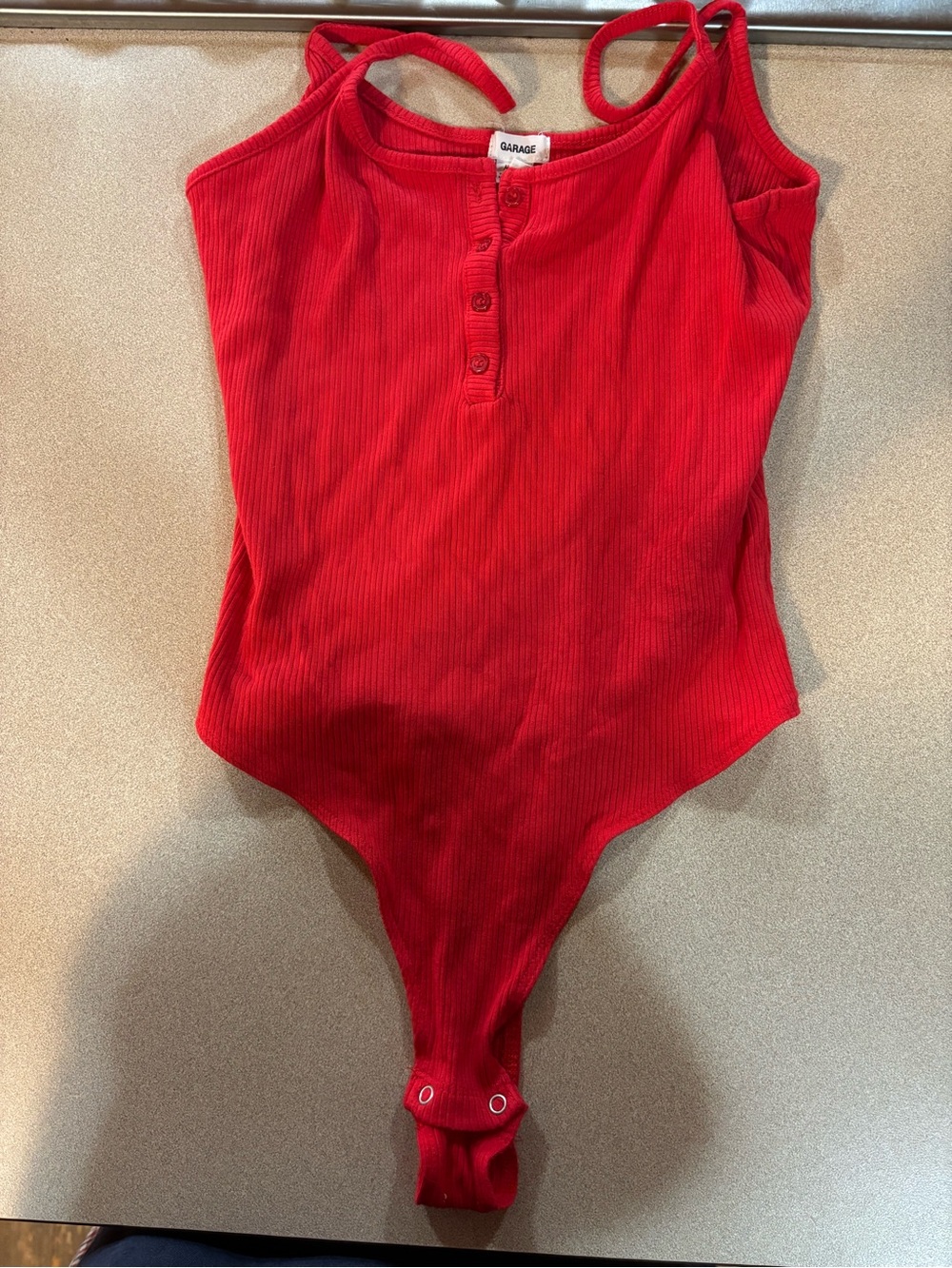 Garage Bright Red Ribbed Henley One-Piece Bodysuit